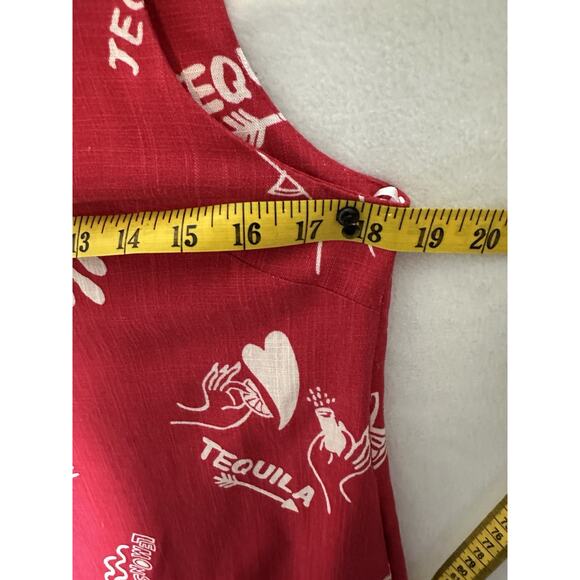 Paper Heart Tequila Mini Dress Large Red Linen Blend Margarita Vacation Cruise - Picture 6 of 7